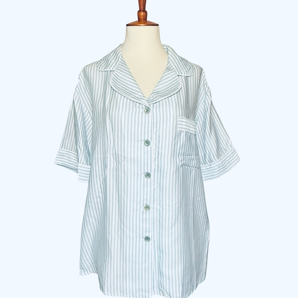 NWOT Ettitude 100% Bamboo Striped Button Down Sleep Shirt Size Small